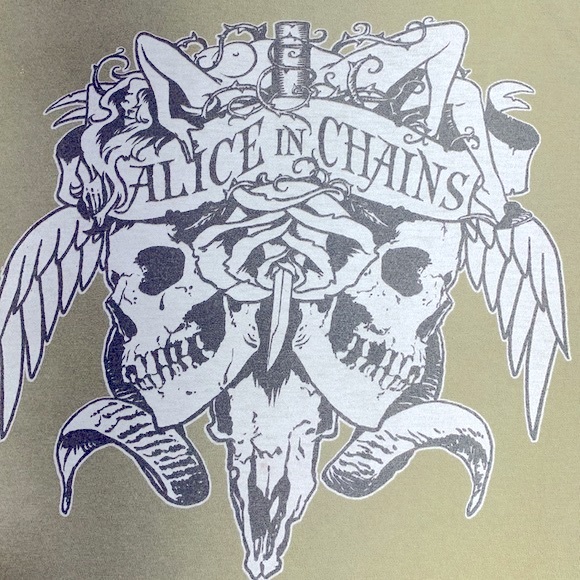 RARE ALICE IN CHAINS AIC 2007 CONCERT BAND T-SHIRT ARMY GREEN DESTRESSED MED - Picture 2 of 10